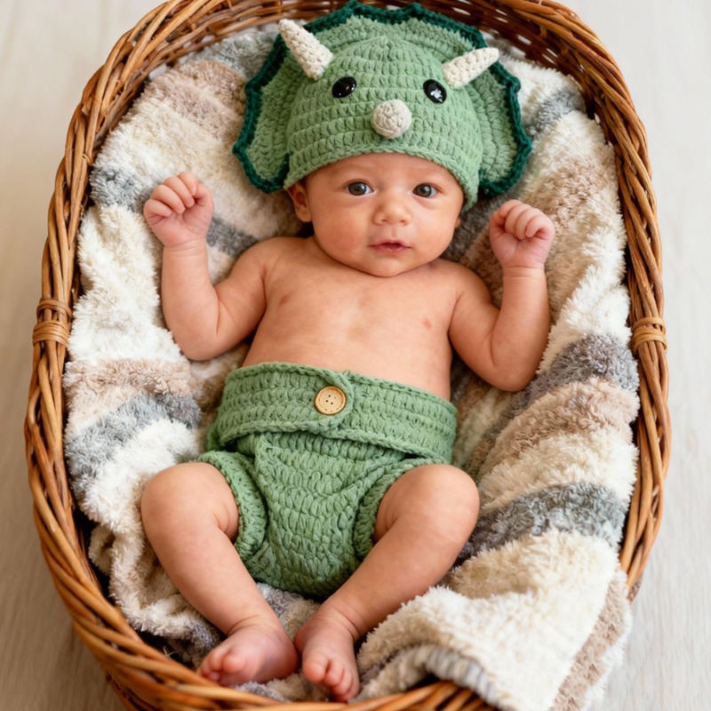 Infant Photography Props Outfit - 2 stuks gehaakte dinosaurus pasgeboren fotografie