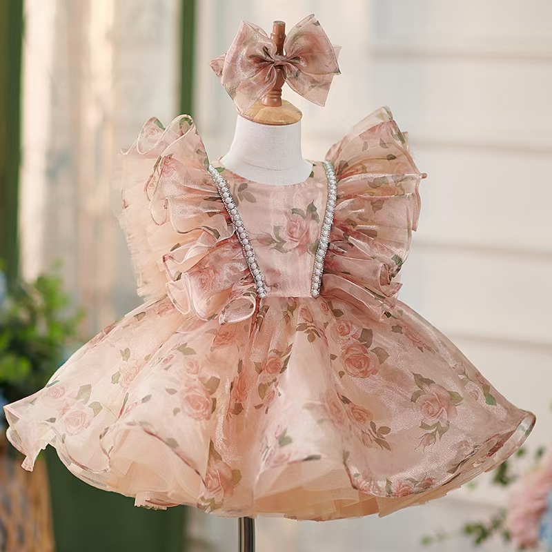 Toddler Girl Tulle Party Dress - Dromerige gelofte J225 prachtige champagne meisjesjurk